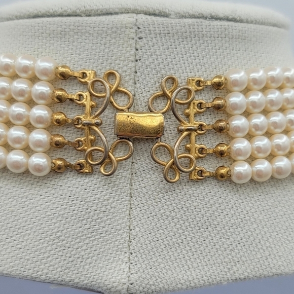 Vintage Necklace Faux Pearl Crystal Necklace #749 - Picture 4 of 9